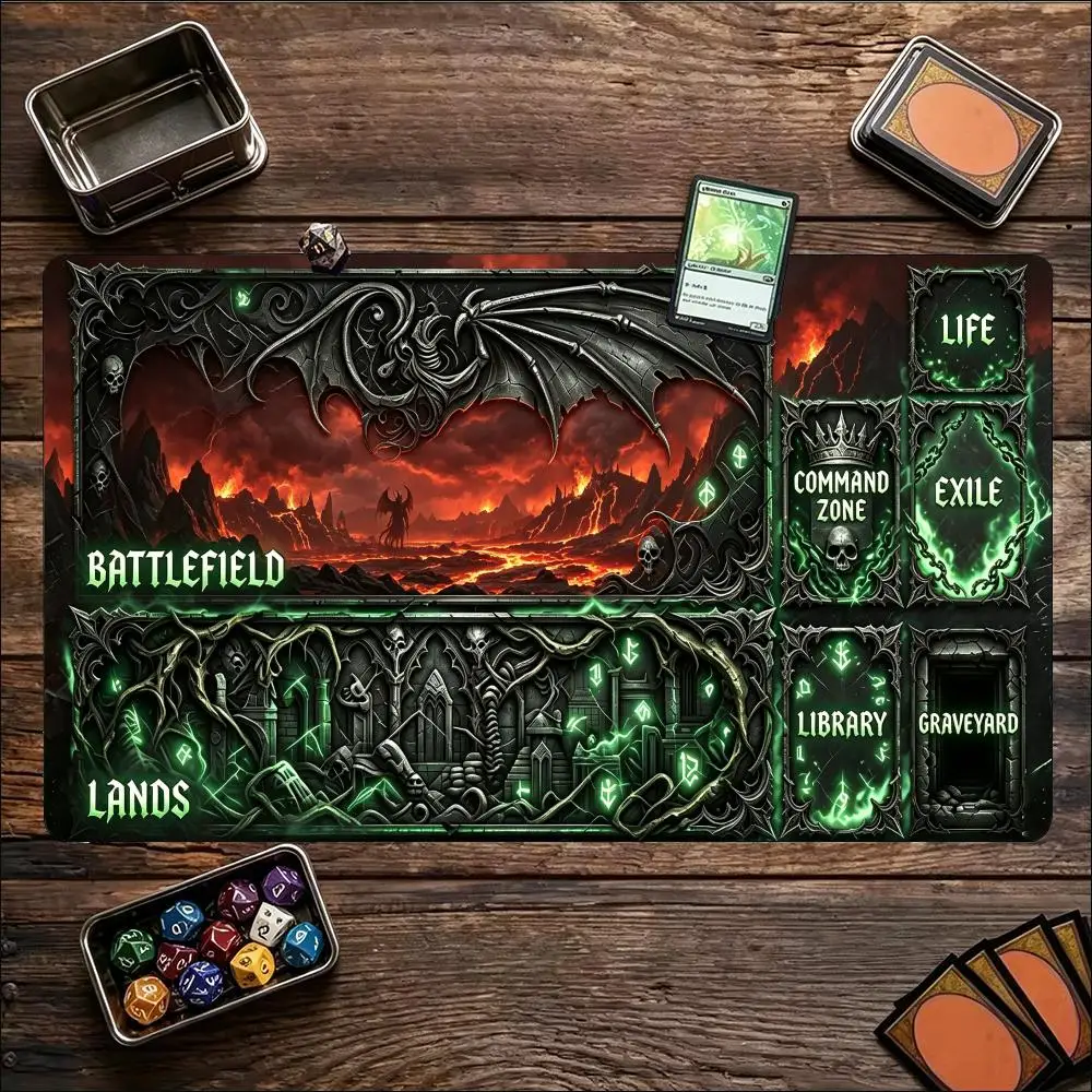 TCG Tabletop Playmat Dark Demon Art Battlefield Zone Layout Large Non Slip RubberPad Smooth Cloth For Trading Card Table Battles