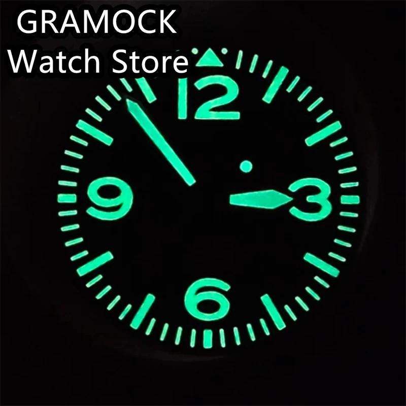 GRAMOCK 29mm Dial Black Watch Dial Green Luminous Fit NH35 NH36 Movement