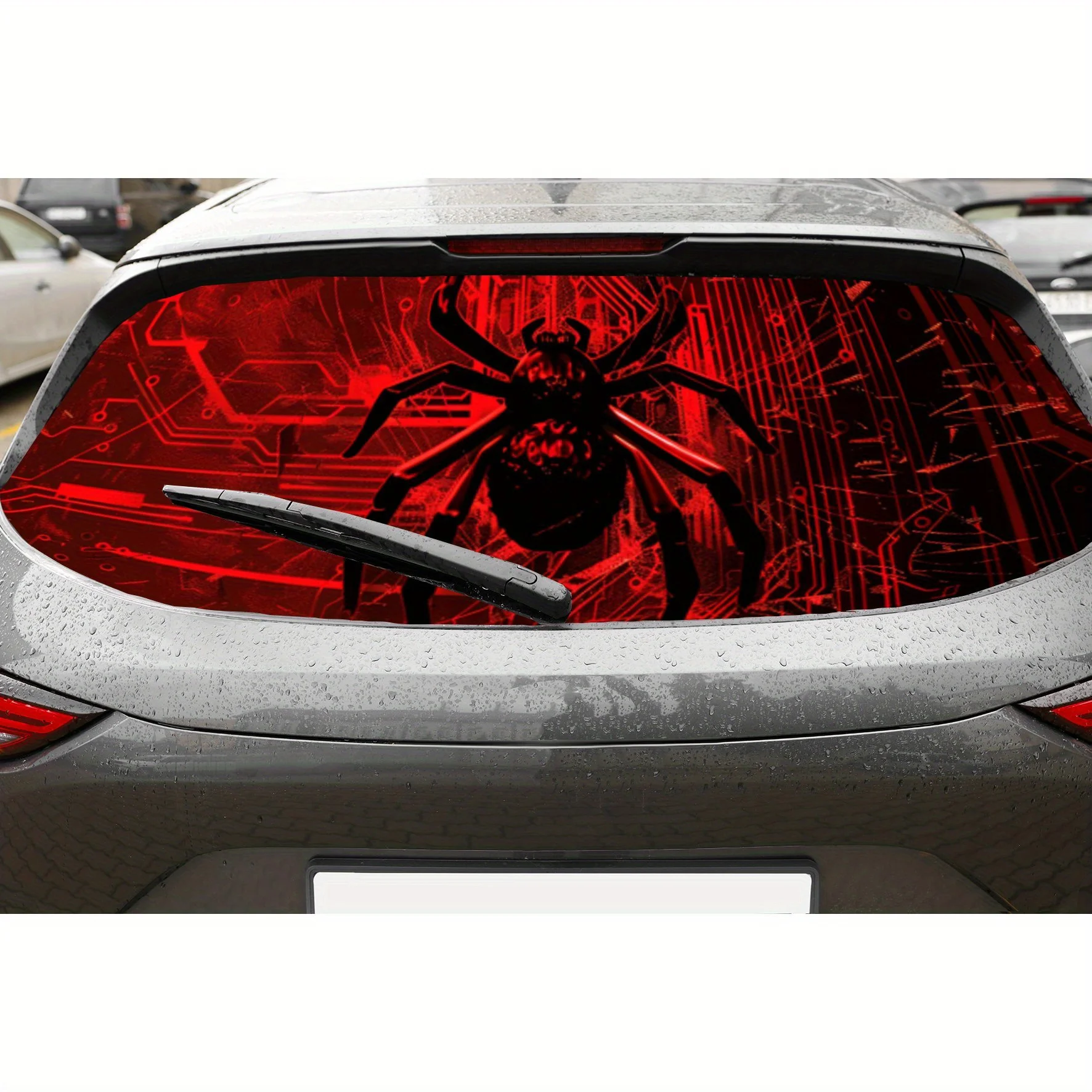 

Перфорированные автомобильные виниловые обертывания Red Circuit Spider из ПВХ, улучшающий конфиденциальность дизайн для заднего окна, наклейка на заднее лобовое стекло автомобиля для Mos