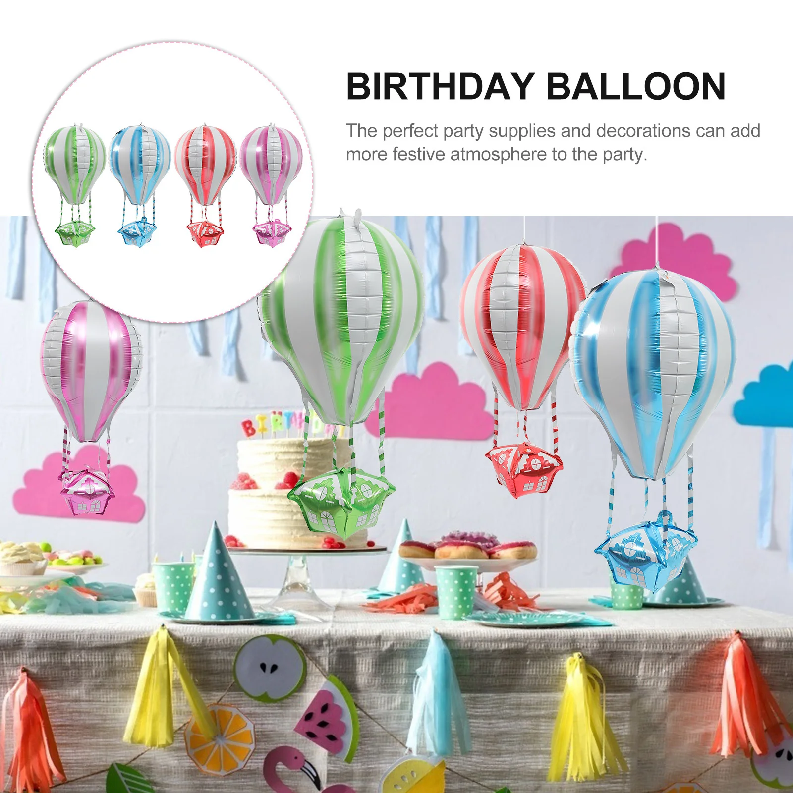 

4Pcs 4d Aluminum Foil Hot Air Balloon Balloons Thick Elastic Birthday Party Decoration Wedding Festival Birthday Balloon