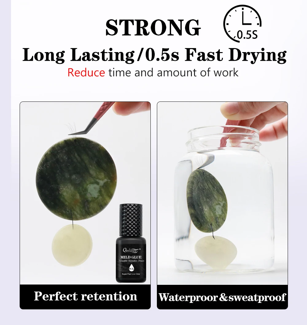 Qeelasee Wimpernkleber, 0,5 s, schnell trocknend, professioneller Wimpernverlängerungskleber, wasserfest, mild, langlebig, Make-up-Werkzeug, Wimpernkleber – Detail 3