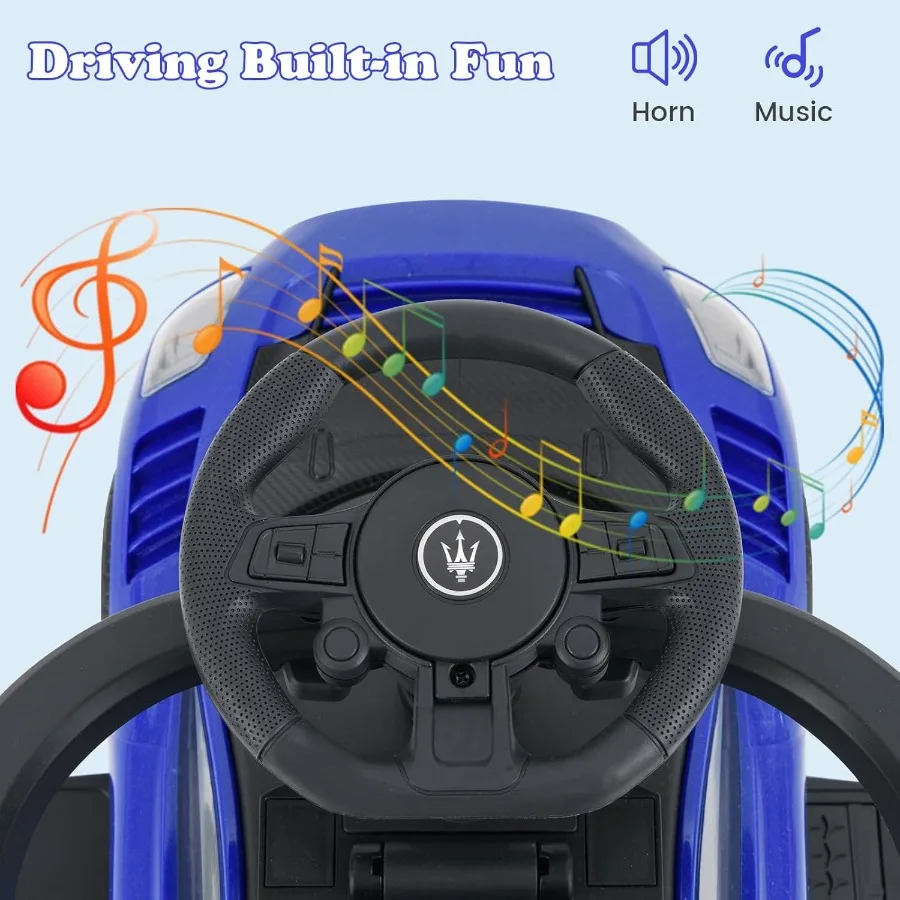 幼児用3in1プッシュカー、ライセンス取得済みマセラティベビーカー、プッシュハンドル、ホーン、音楽、収納付きのスライド式歩行車