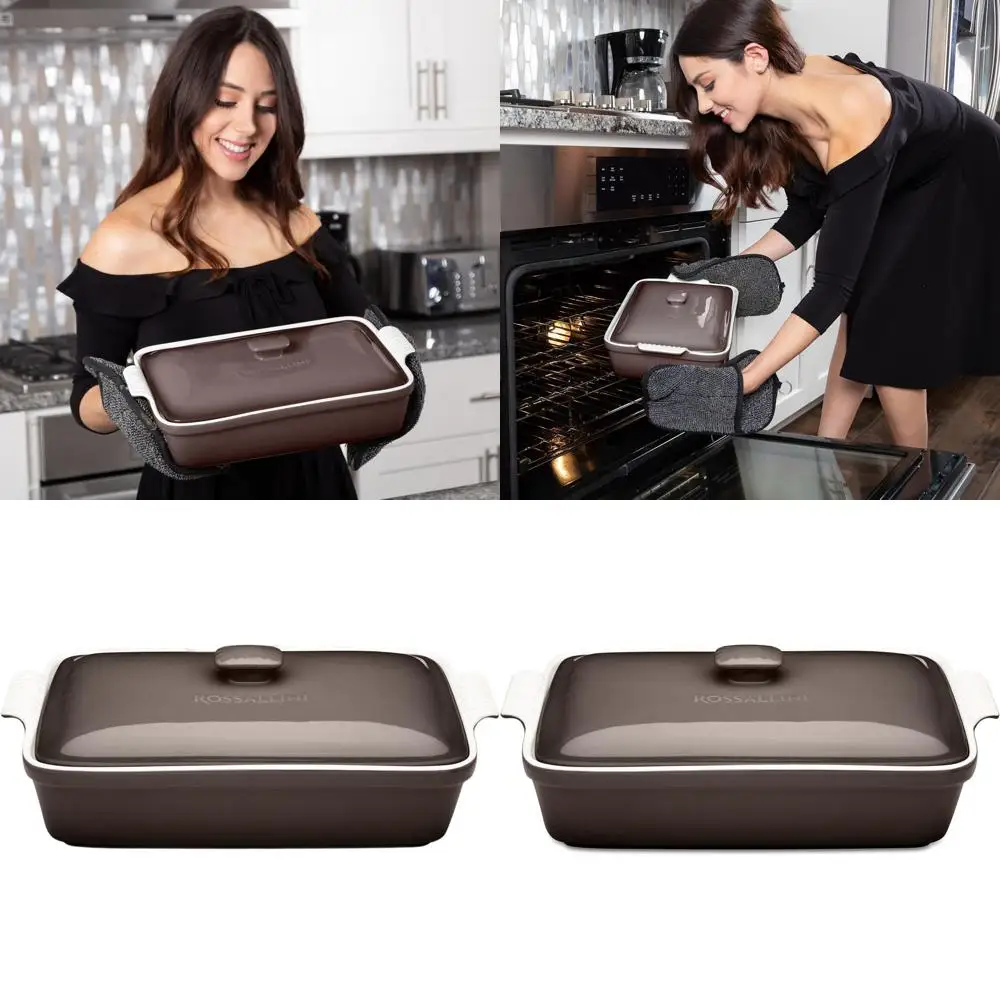 

Набор керамических кастрюль Oyster Grey с крышкой, 3,2 л, 11x9 дюймов, посуда для сервировки