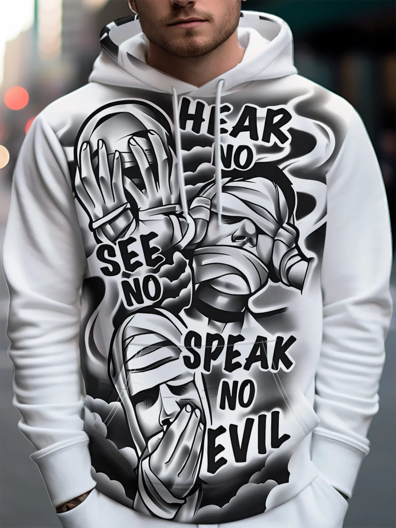 New model: men’s hooded long-sleeve loose-fitting casual printed basic sweatshirt. Perfect for young people in spring, summer, a
