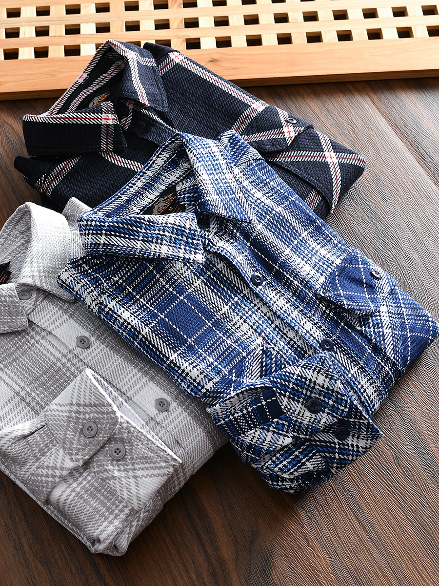 

Men's Loose Fit Long Sleeve Cotton Shirt Thickened Autumn Casual Plaid Shirt Standard Edition Youth Popular Style Full Cotton