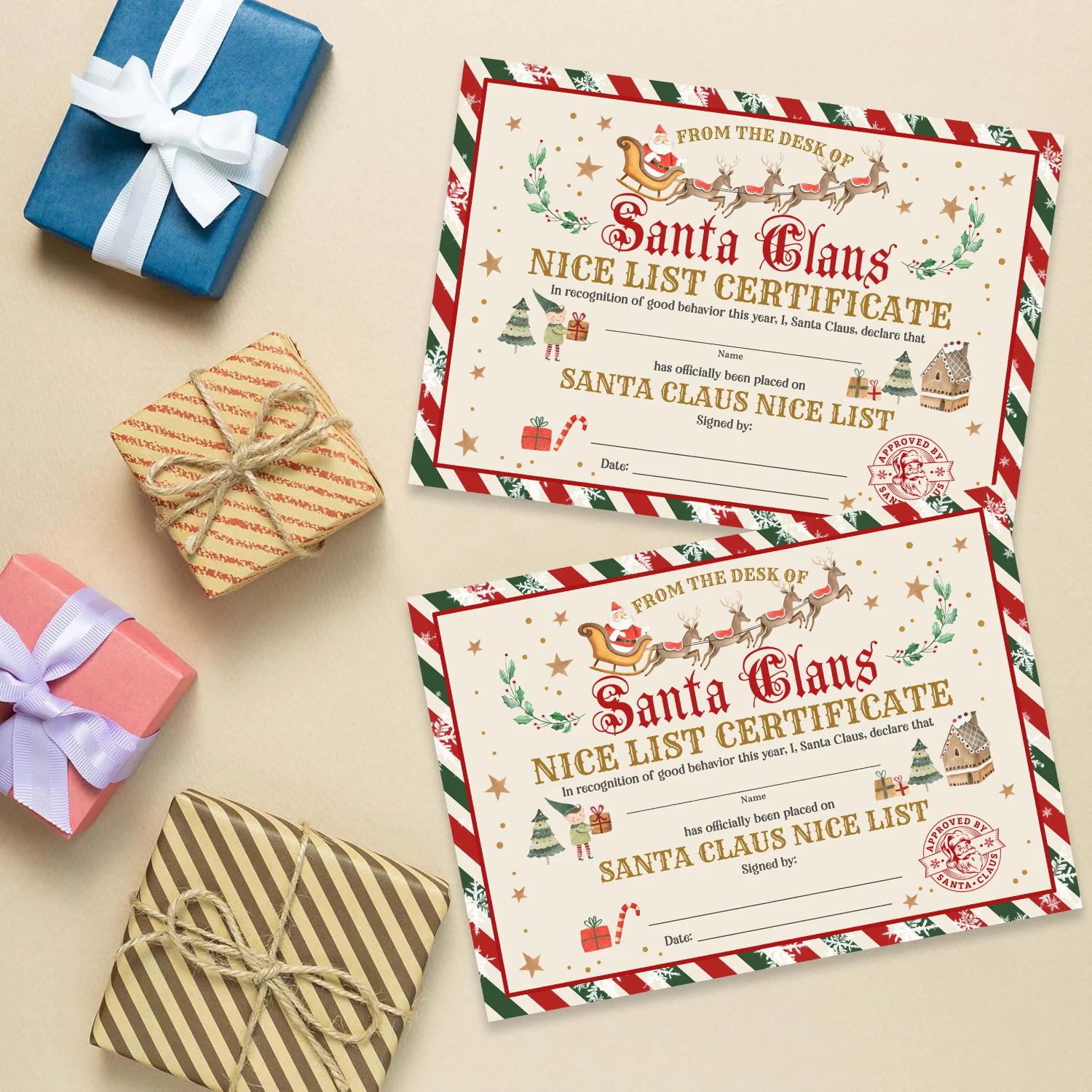 24-delige officiële kerstbrief en certificaat van de Kerstman-kerstkaart Officiële brief aan de kerstman voor Kerstmis Wish Lis