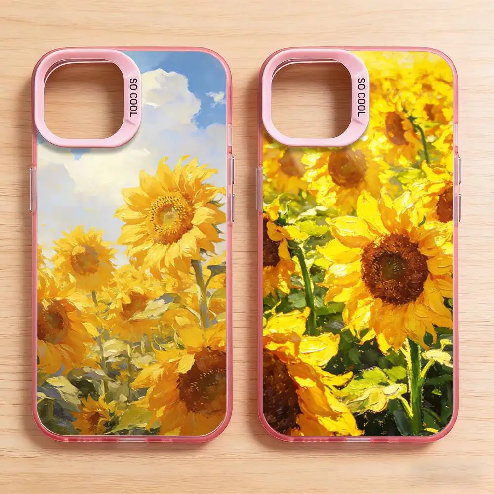 

Sunflower Flower Oil Painting Phone Case for iPhone 17 16 Pro Plus 15 14 13 Max Mini 12 11 X XS Air Shield Bumper