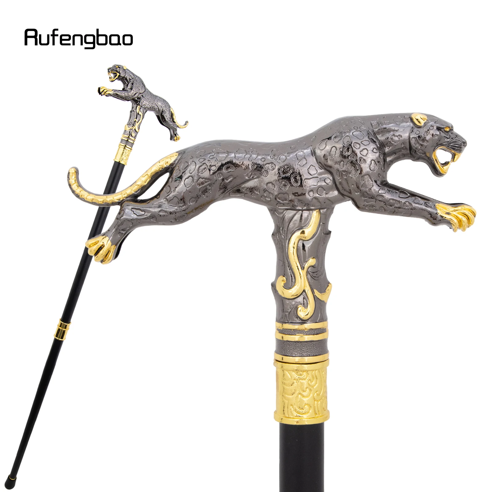 Golden Black Running Leopard with Tail Walking Stick Decorative Cospaly Party Fashionable Cane Halloween Crosier Cane 94cm
