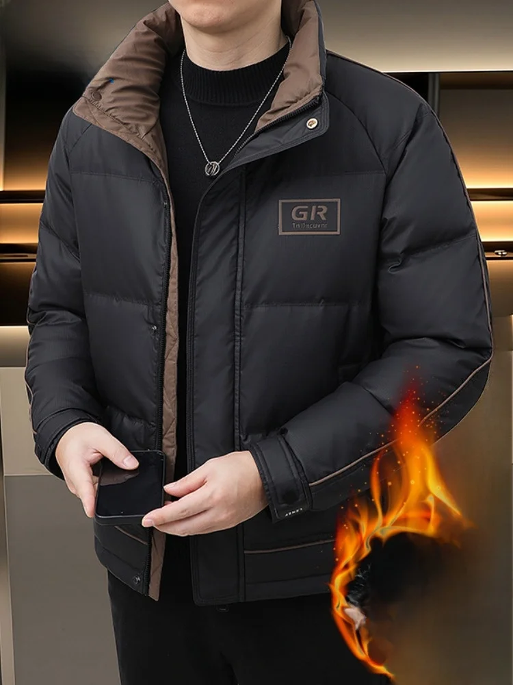 

Paul Winter Men's down Jacket White Duck Feather Loose Fit Stand Collar Youth Fashion Warmth Outerwear Polyester Fiber Zipper