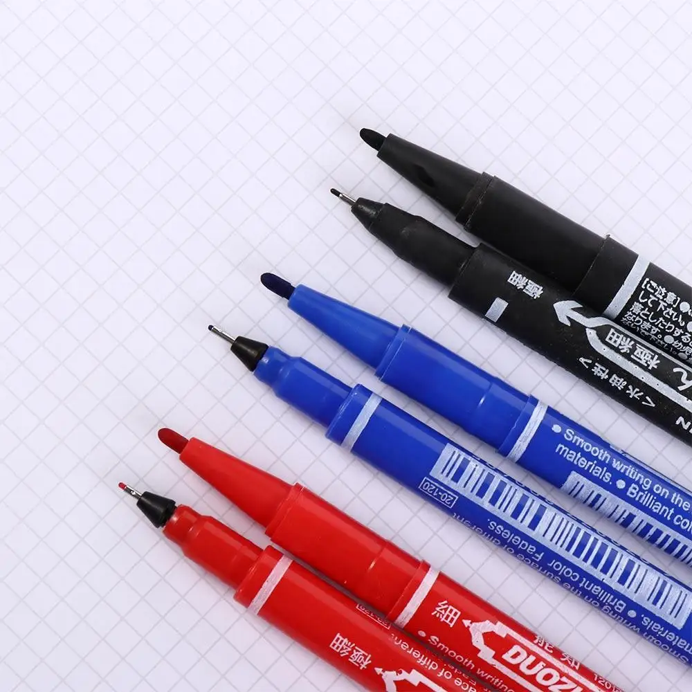 2Pcs/set Thin Pen Tip Tattoo Skin Marker Pen Waterproof Large Capacity Double Headed Marker Pen Stationery Black/Red/Blue Ink