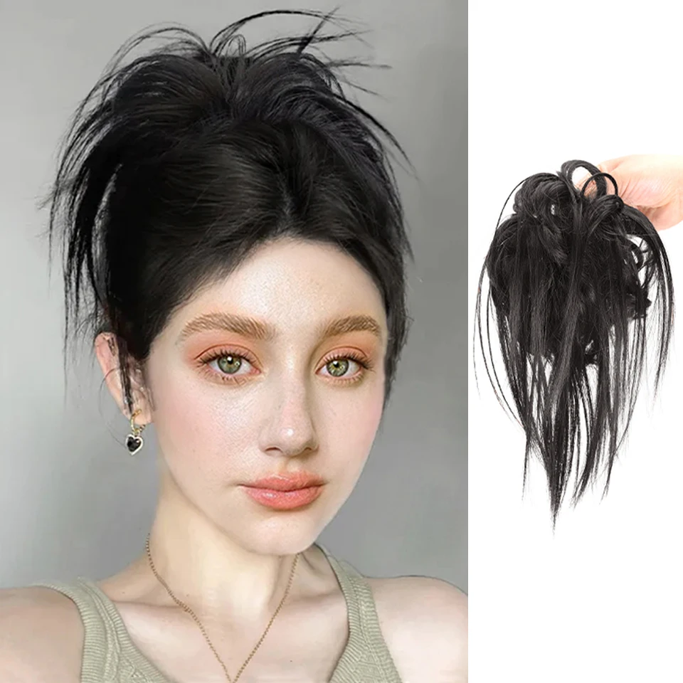 

Black messy bun claw clip bun female hair unkempt upward bun claw clip ponytail hairband belt clip for daily use