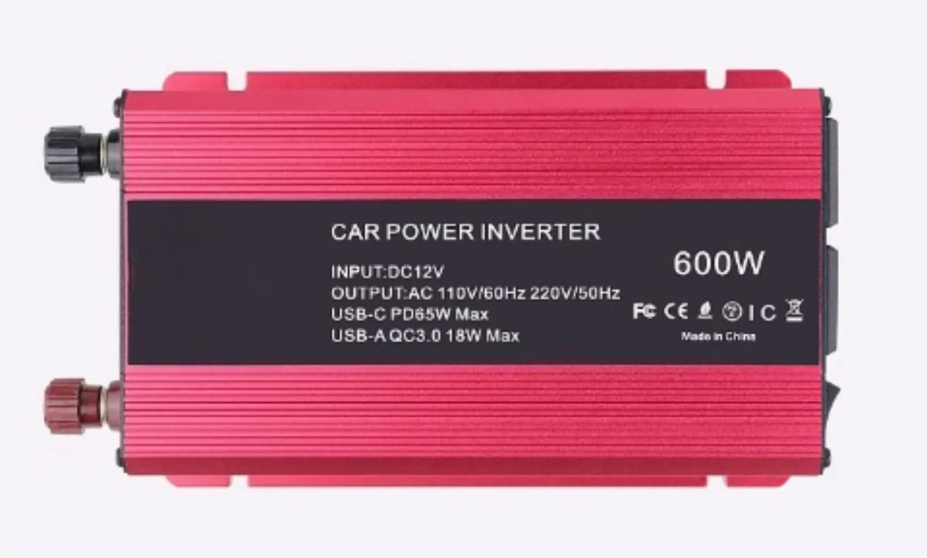 600W 12V to 110V Car Power Inverter, Dual US Standard Sockets with 65W PD Type-C Port