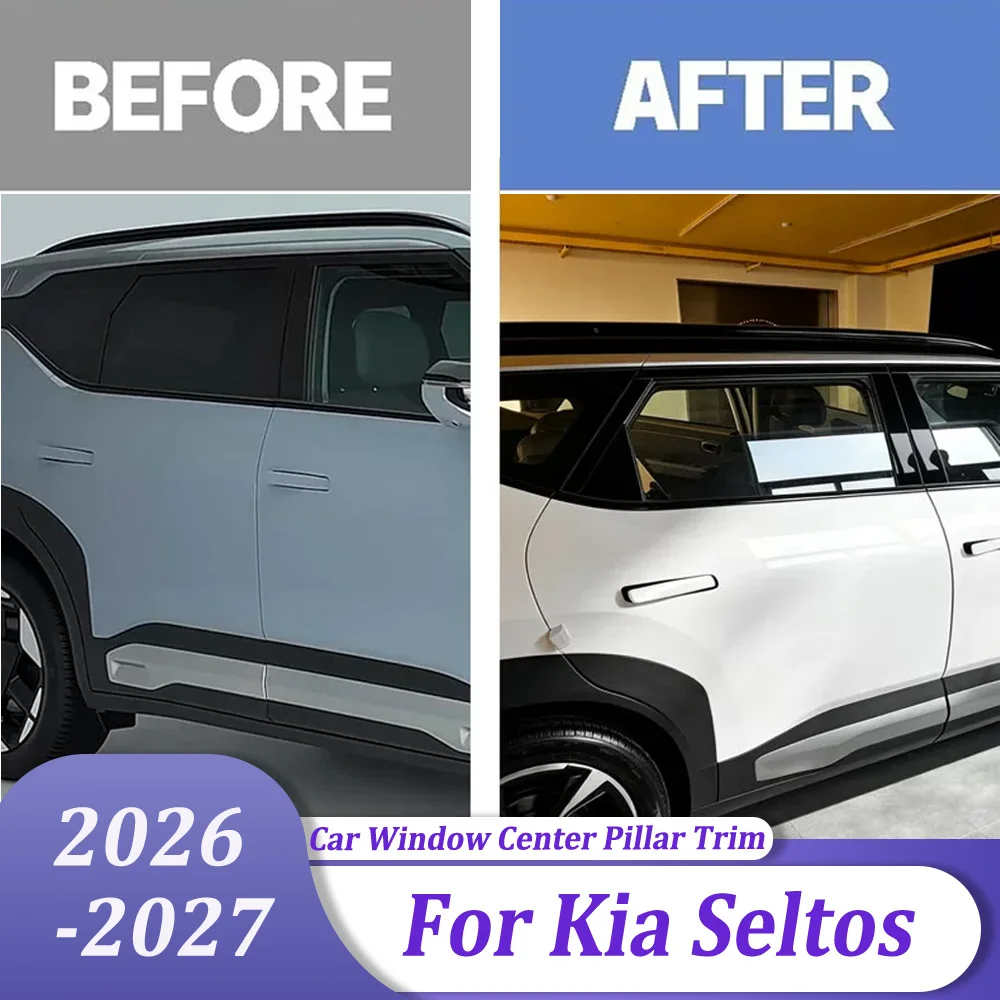 Exterior Car Accessories Glossy Black Window B+C Pillar Trim Window Center Pillar Trim Cover For Kia Seltos 2026 2027 2nd Gen
