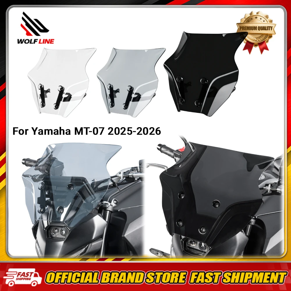 WOLFLINE Windshield Wind Deflector for Yamaha MT-07 2025-2026 Windscreen Shield Screen for Highway Commuting & Mountain Riding