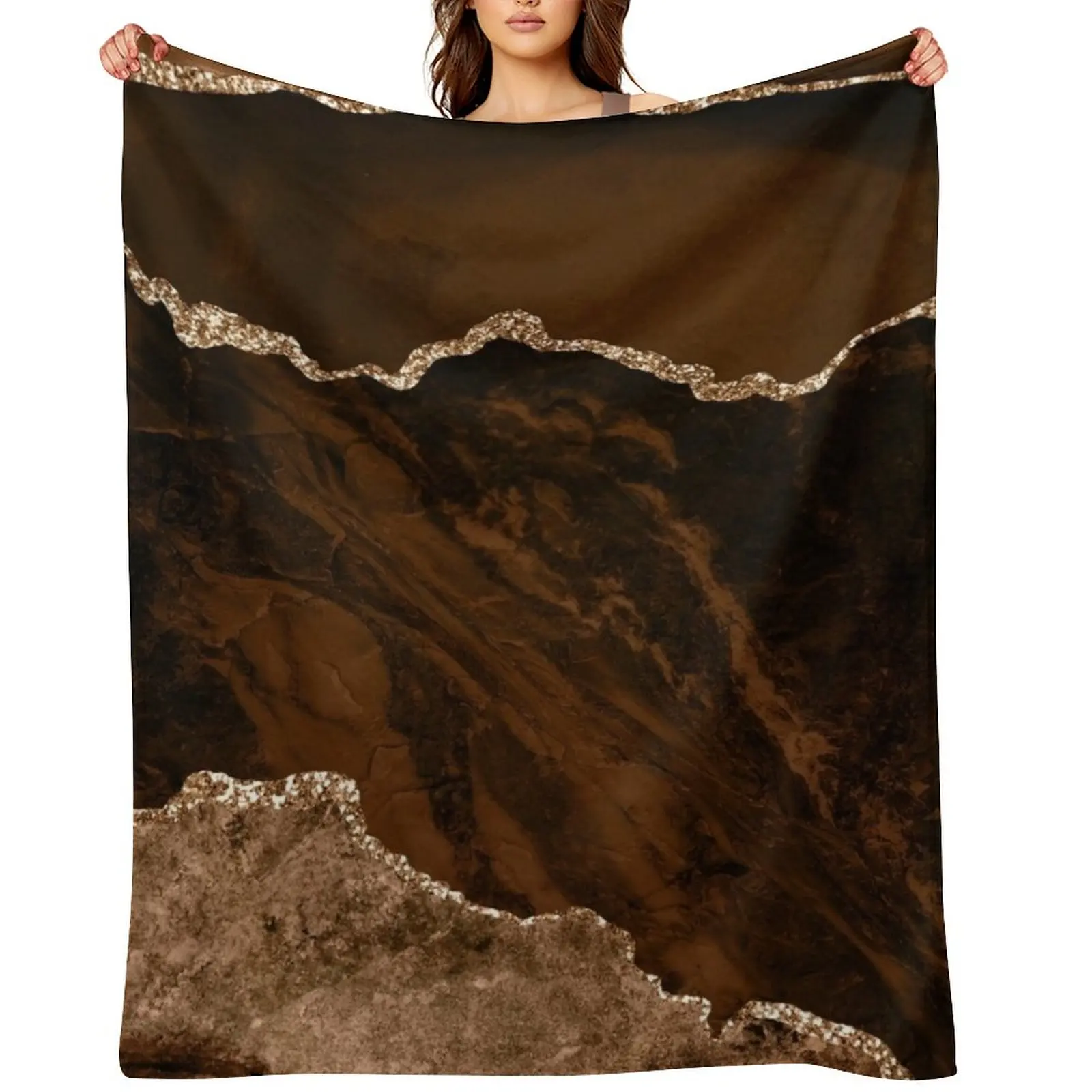 

Abstract Brown & Gold Modern Geode Agate Design Throw Blanket Decorative Sofa Sofas Sofa Throw Vintage Blankets