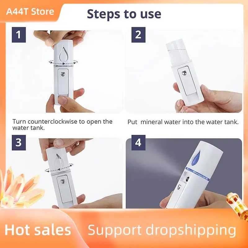 

A44T 4X Портативный Nano Facial Mister Мини-пароварка для лица Распылитель Наращивание ресниц с зеркалом Белый
