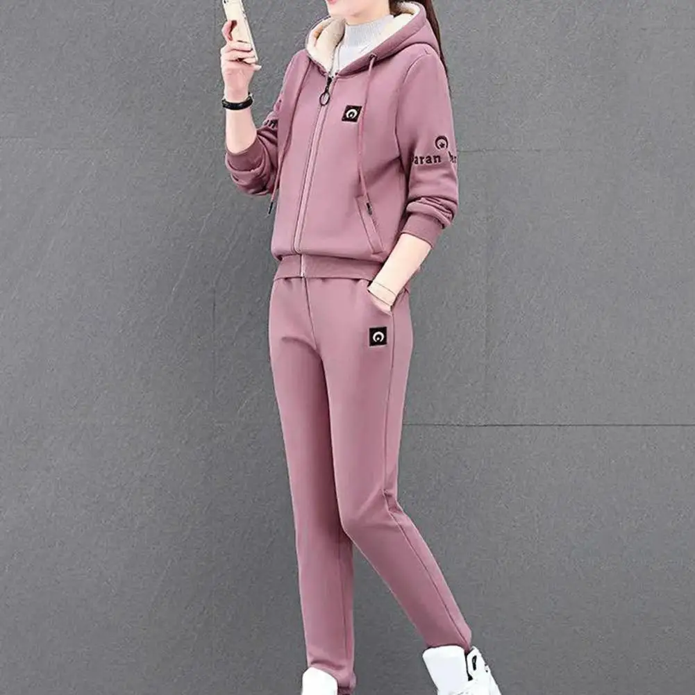 Winter New Plush Thickened 2 Piece Set Coat Top Hoodie Sweatpants Suit Elegant Women\'s Pants Set Outfits Tracksuit Outfits