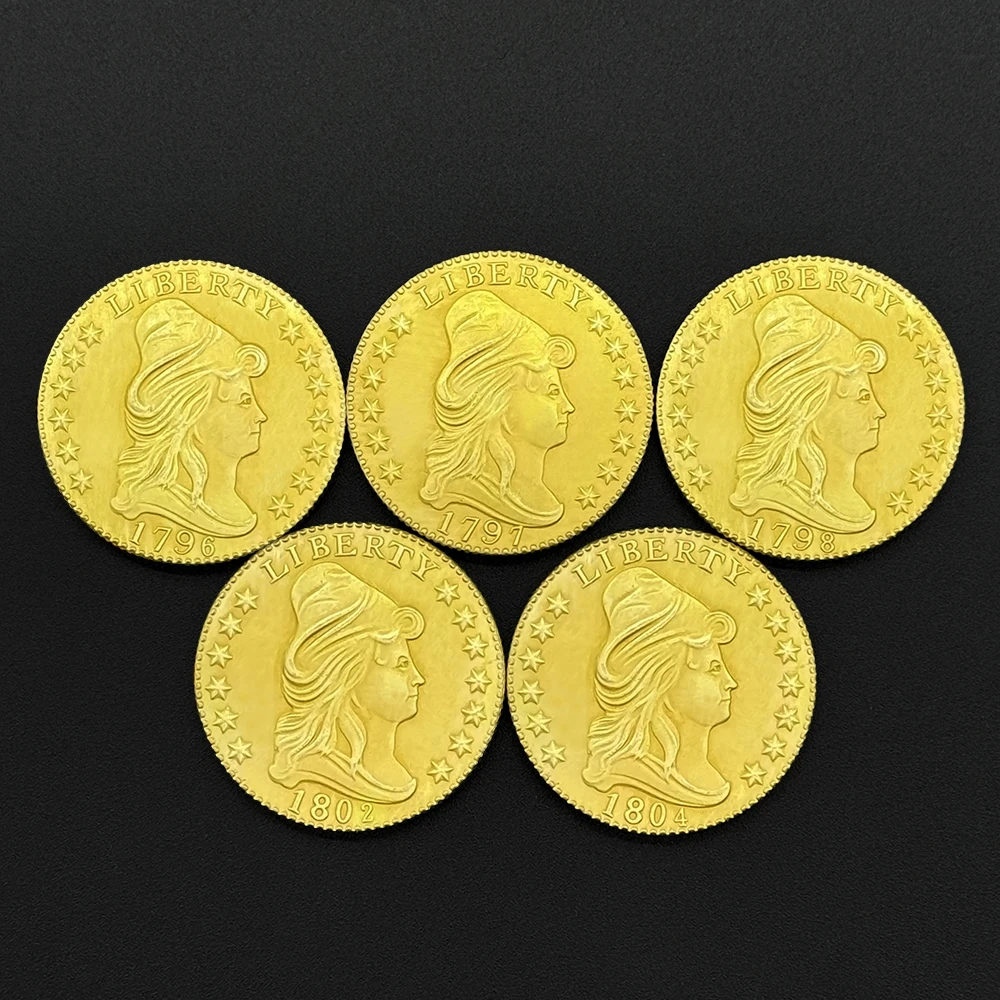 1 قطعة الولايات المتحدة 1796/1797/1798/1802/1804 قبعة يرتدي تمثال الحرية شعار النسر جمع التذكارية طبق الاصل عملة ذهبية #1