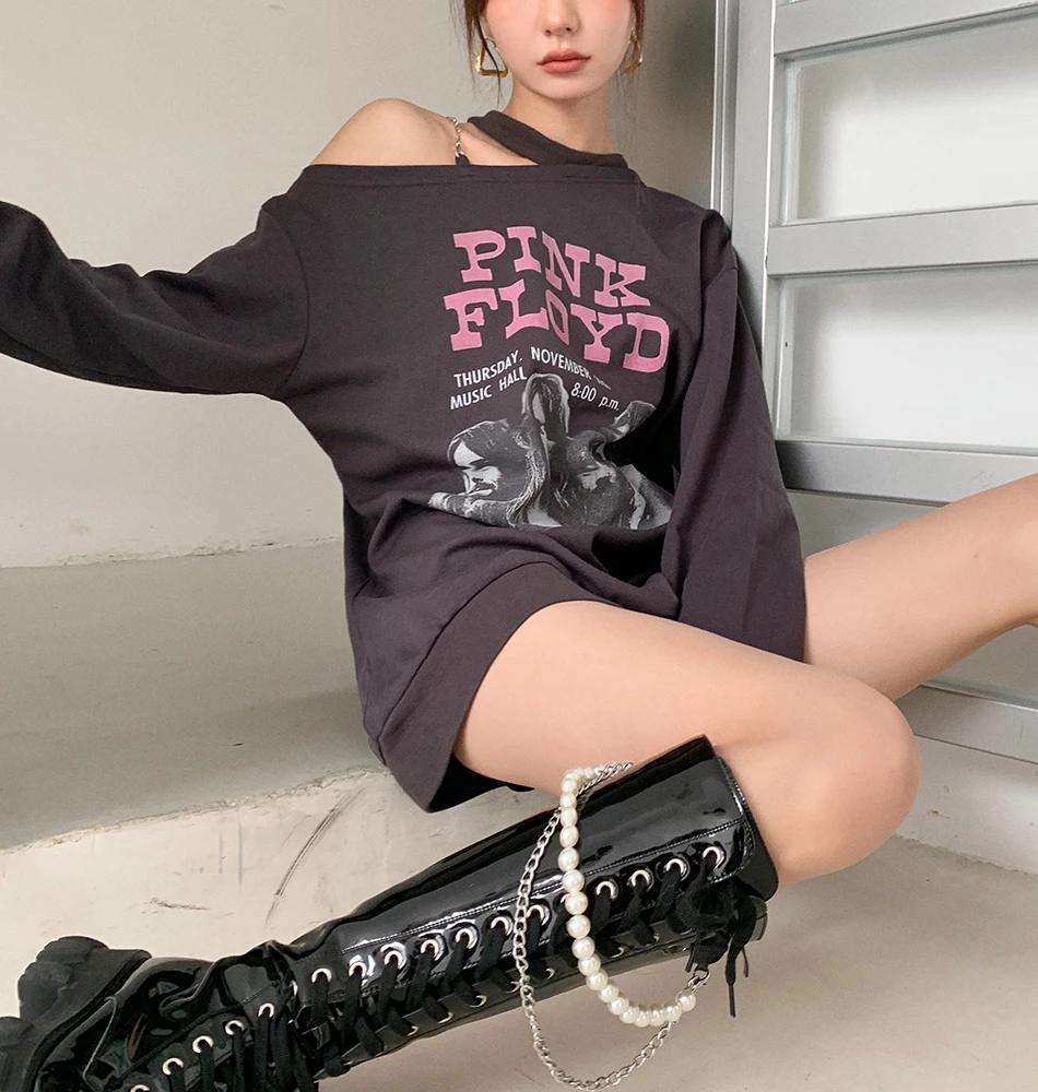 

Oversize Y2k Pullover Cotton Harajuku Sweatshirt Cool Girls Off The Shoulder Hoodie Punk Gothic Lazy Oaf O-Neck Woman Fall 2022