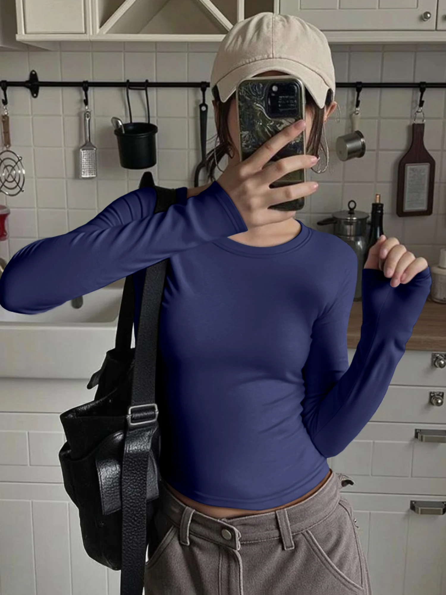 Crop Top Women - Minimalist Basic Women Crew Neck Long