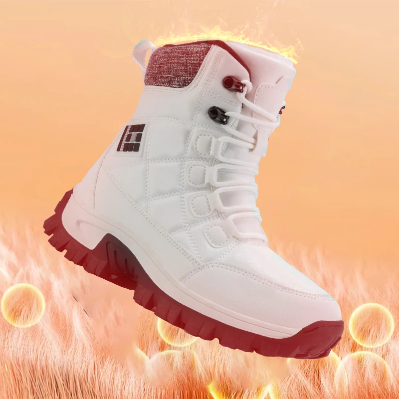 New Women Men Winter Boots Warm Plush Casual Snow Ankle Boots Lace Up Men's Hiking Shoes Outdoor Anti-Slip Work Casual Boots