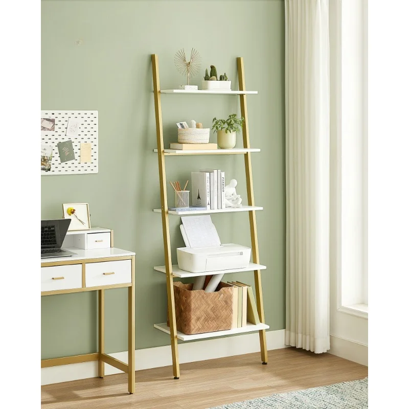 

5 tier ladder wall shelf storage display bookcase leaning living room metal wood wall mounted blanket ladder