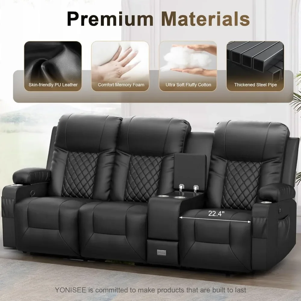 Sofá reclinable de 3 asientos, sofá reclinable grande con consola de almacenamiento, silla reclinable manual con puertos USB, sofás reclinables