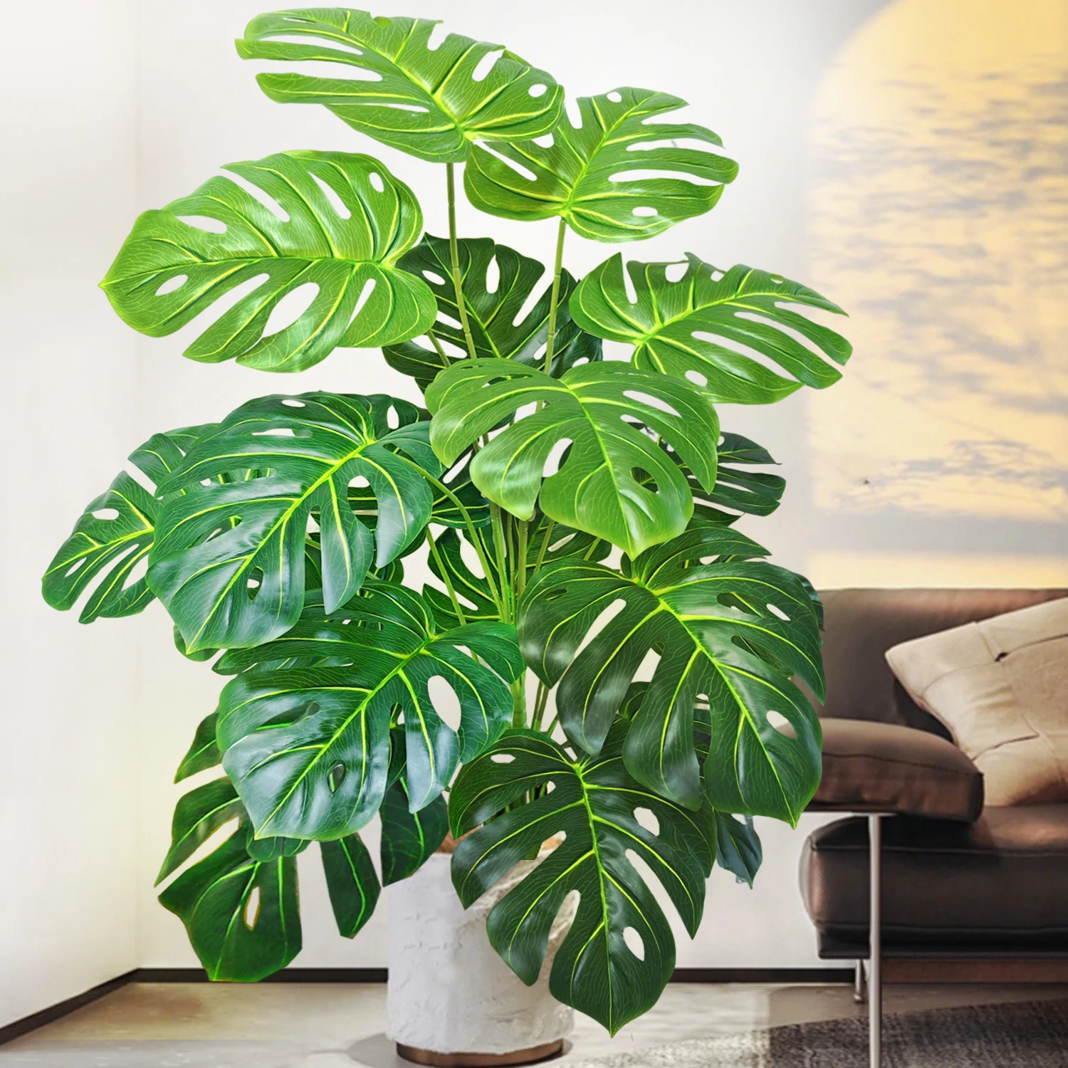40-135cm /40.5in Artificial Monstera Plants Fake Palm Tree Plastic Turtle Leaves Green Tall Plants For Home Garden Room Decor