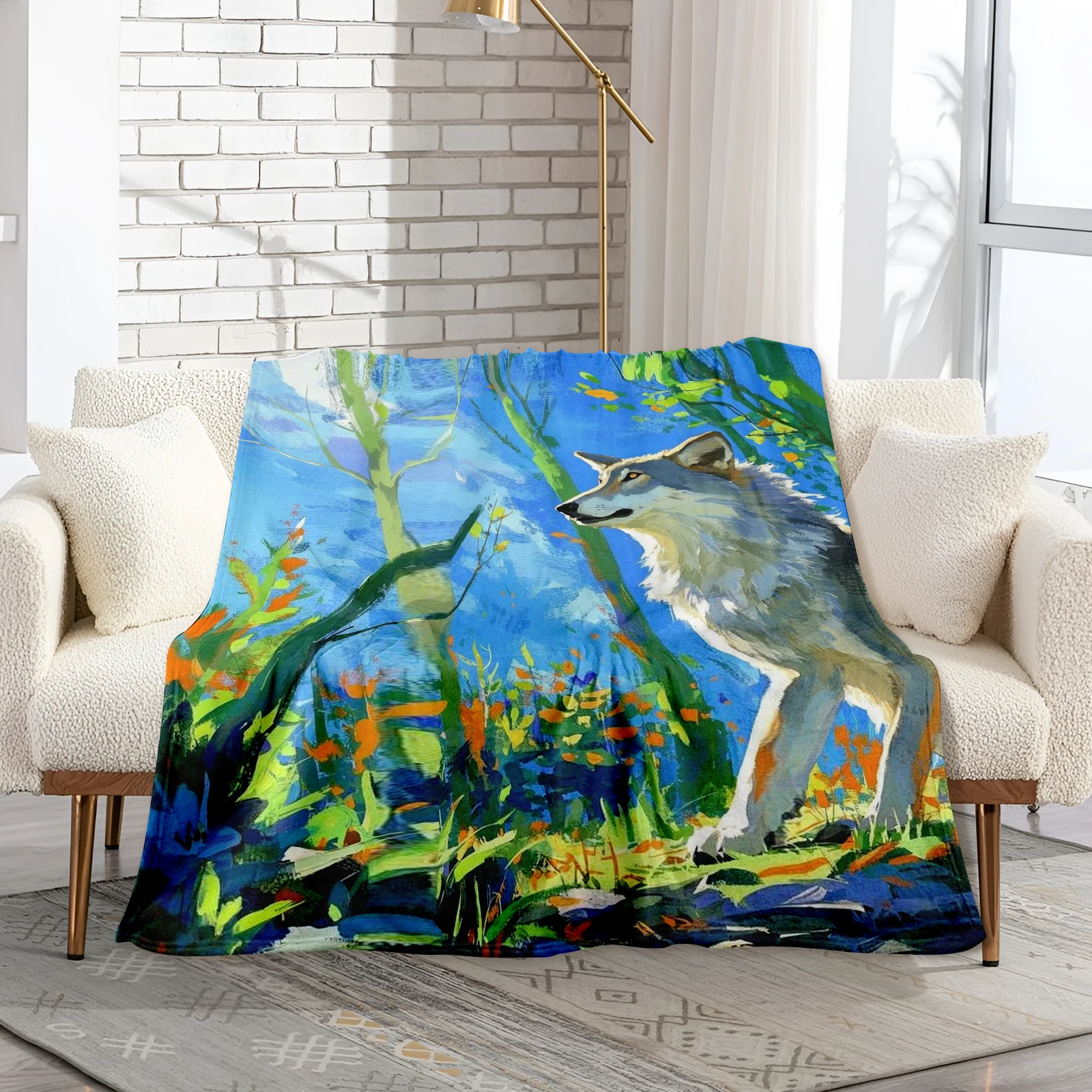 

This Blanket Uses Watercolor Art To Bring A Serene Forest With A Gray Wolf To Life Perfect For Gifts