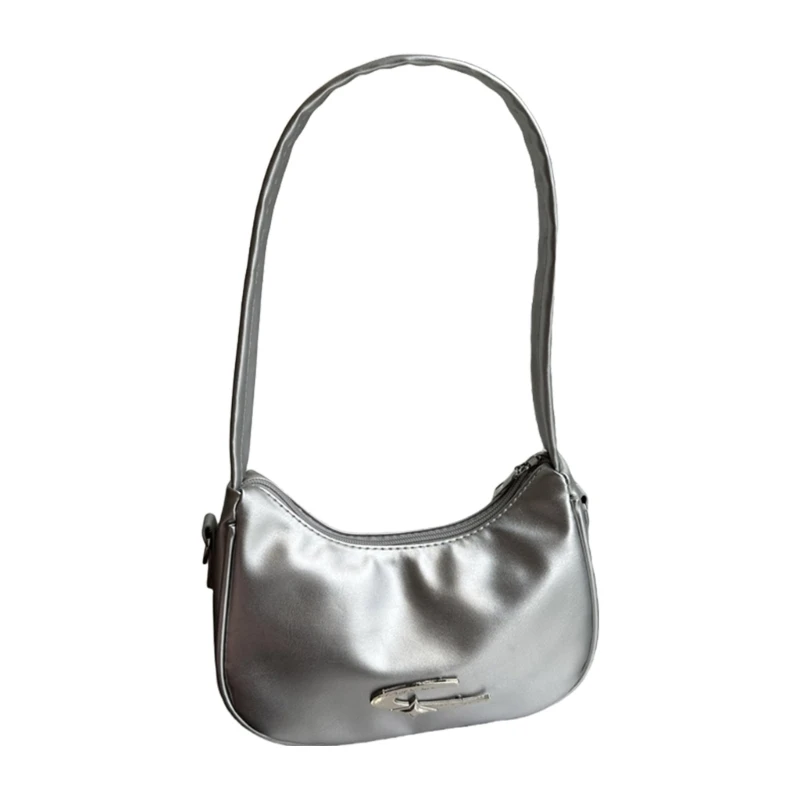 E74B Bolso hombro tipo bandolera con forma cuero PU para mujer, bolso con cremallera en axilas, Bolso y