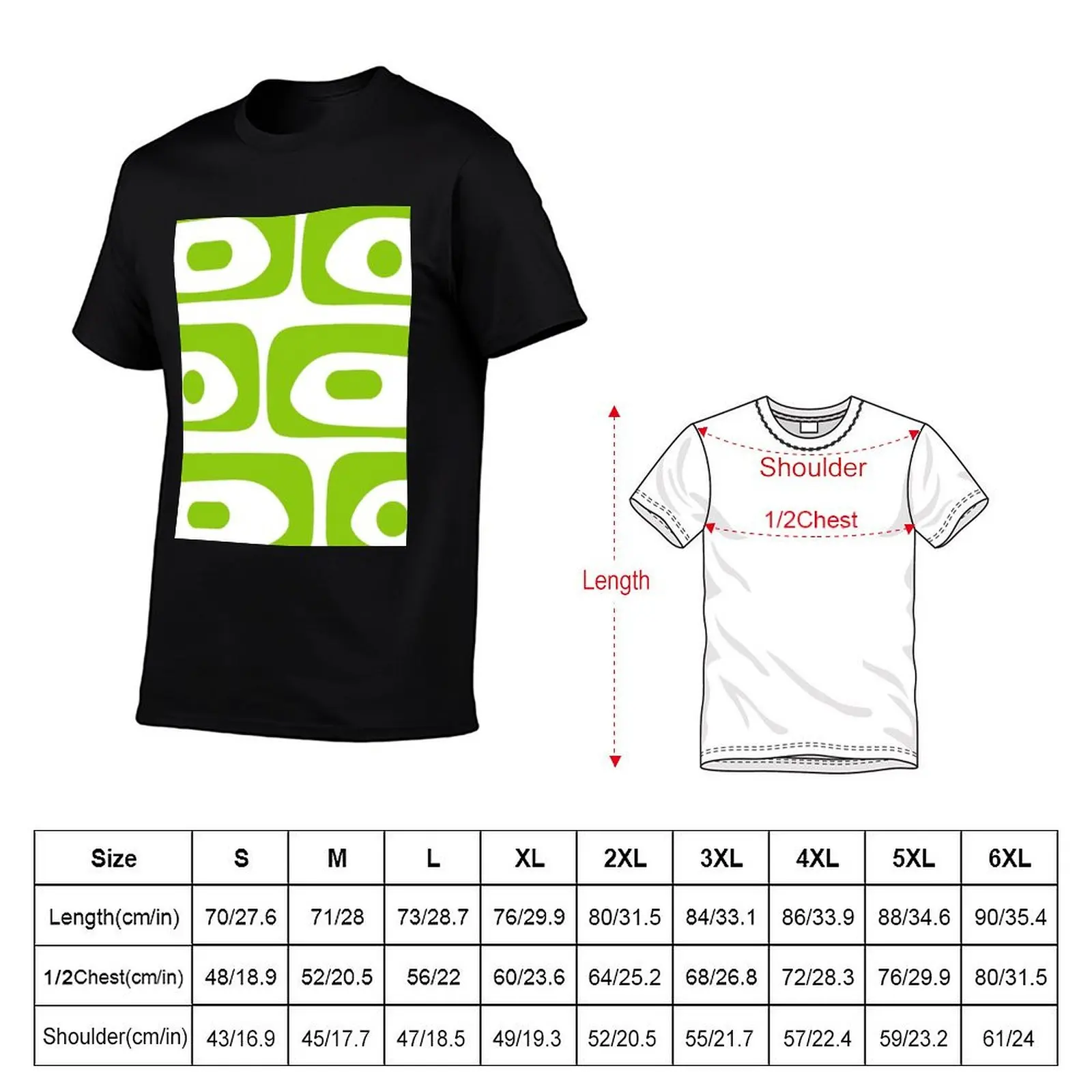 Mid Century Modern Piquet Abstract Pattern in Lime Green and White T-Shirt Casual Daily Wear Short Sleeve Top