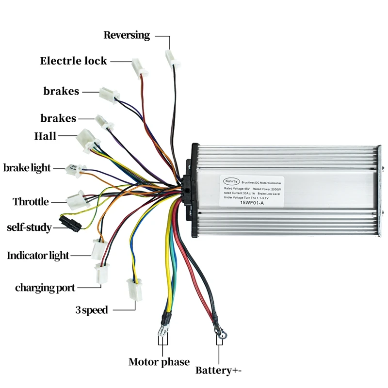 36v 48v 1000w Brushless Motor Speed Controller 33A 12mosfet Phase With Sensor Hall For Electric Bike Car Motorcycle