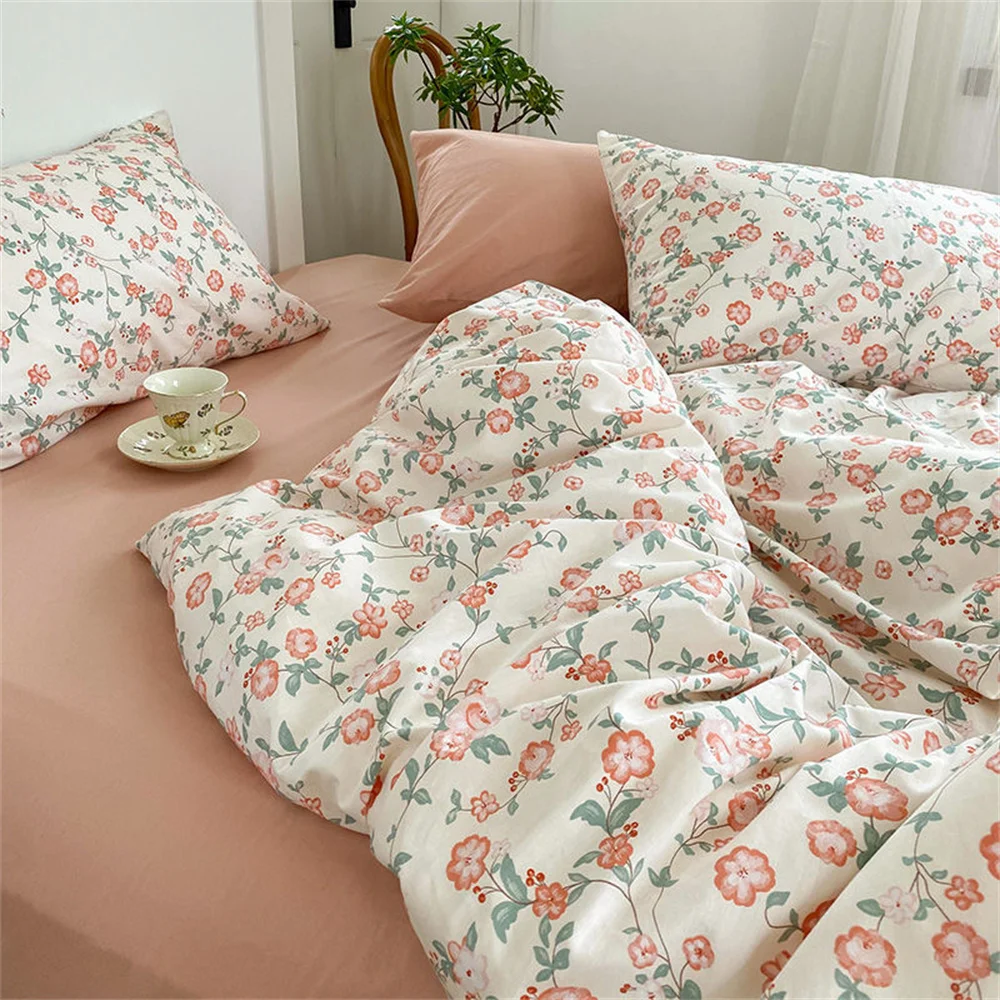 

Floral Korean Style Duvet Cover Set No Filler Pillowcase Flat Sheet Twin Queen Size Boys Grils Adults Romantic Home Bedding