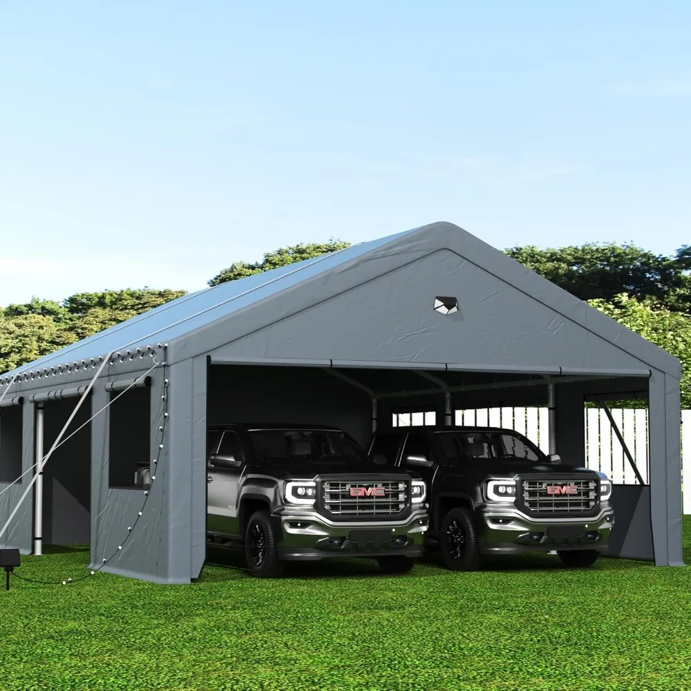 

Carports 20X20 Heavy Duty，2 Car Carport with Side Doors，Extra Large Outdoor Carport Canopy，Portable Car Port Garage All Weather，
