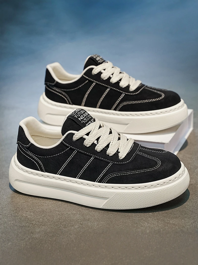Men's Casual Shoes Leather Surface Waterproof Soft Bottom Anti-slip Thick Bottom Teenage Leisure Skate Shoes Sports White Sne...