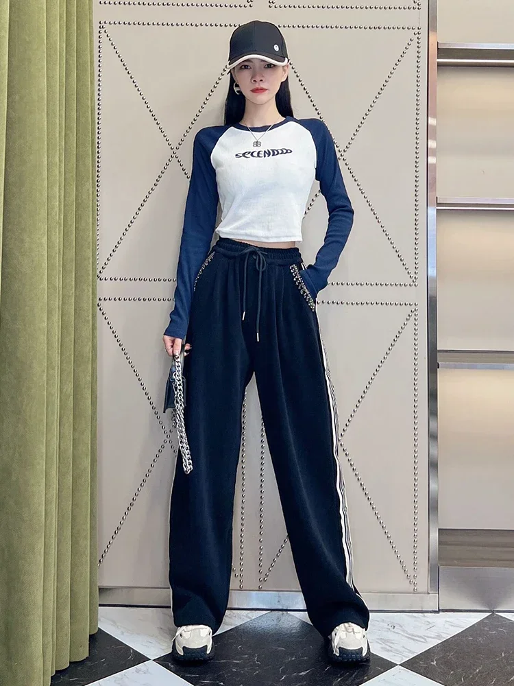 Thickened Black Straight Casual Pants for Women 2023 New Autumn Winter Trousers High Waist Loose Slimming Wide Leg Sweatpants