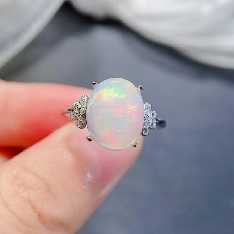 

2ct 9mm*11mm Natural White Opal Ring for Office Woman 925 Silver Opal Silver Ring with 3 Layer 18K Gold Plating