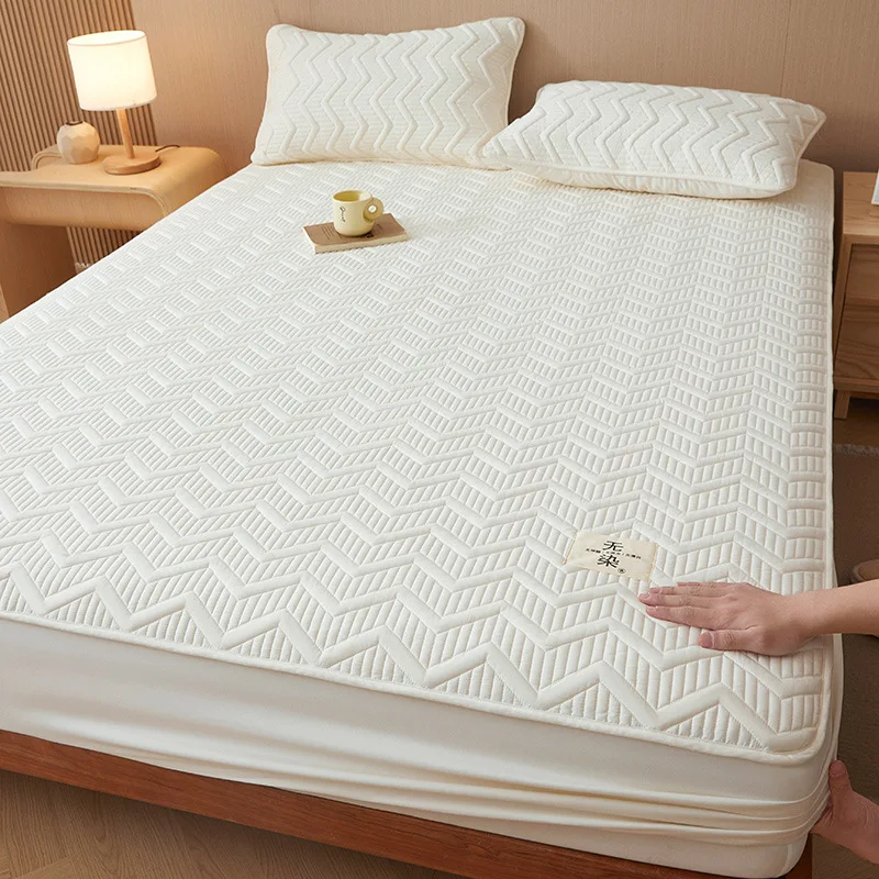 Waterproof Quilted Mattress Protector Breathable Mattress Cover Anti-mite Anti-bacterial Fitted Bed Sheet No Pillowcase