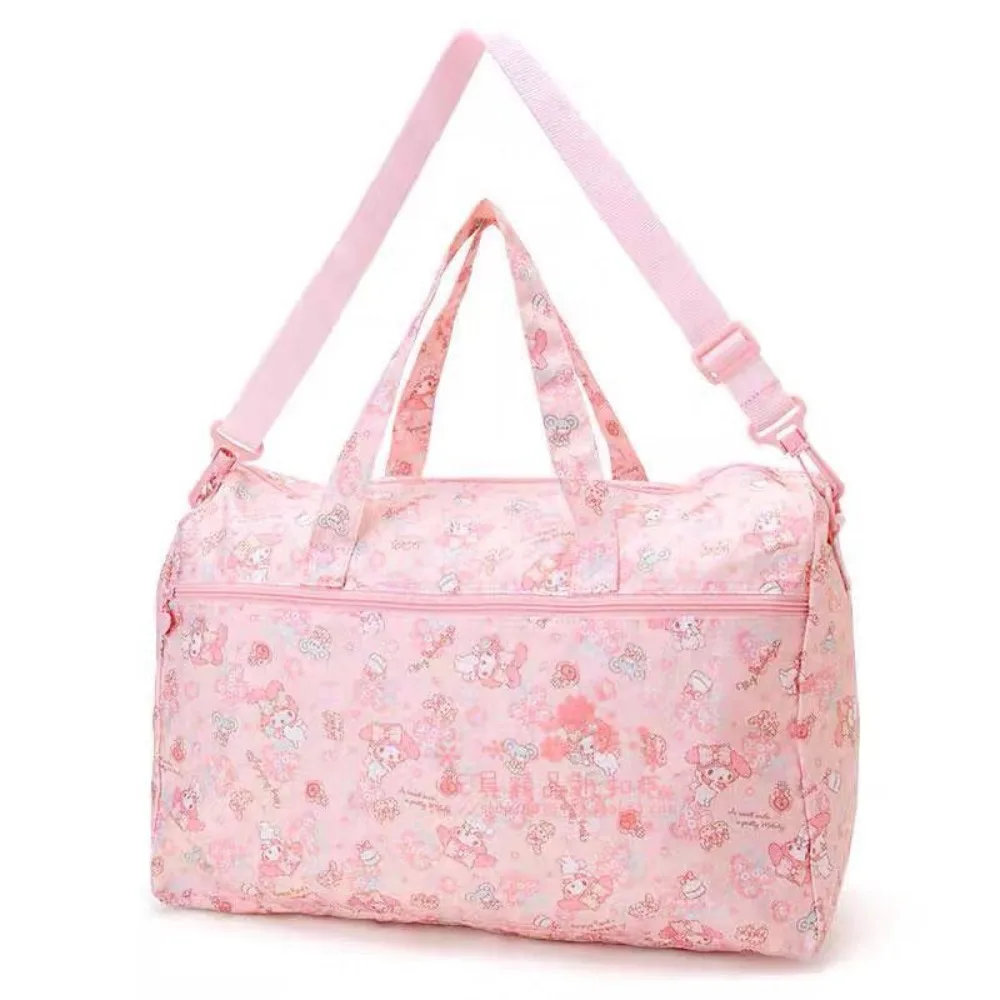 My Melody Travel Bag Cute Canvas Printed Folding Fitness Bag Neutral Waterproof Oxford Cloth Tote Diagonal Zipper Luggage