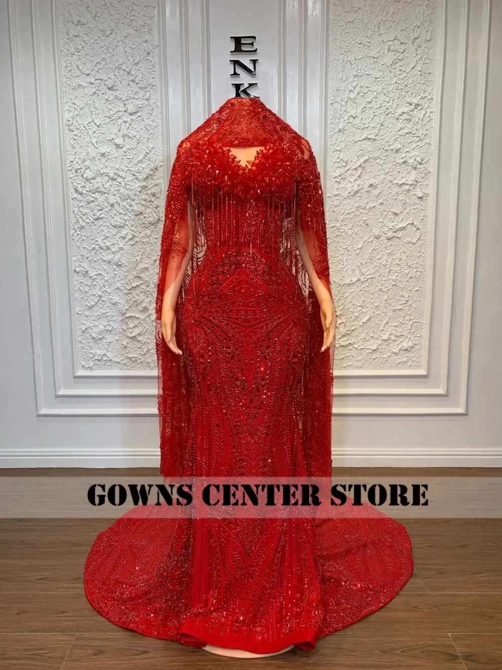 Red Aso Ebi Mermaid Evening Dresses With Veil Off The Shoulder Lace Up Beaded Wedding Party Dress Luxury Formal Dress Customized