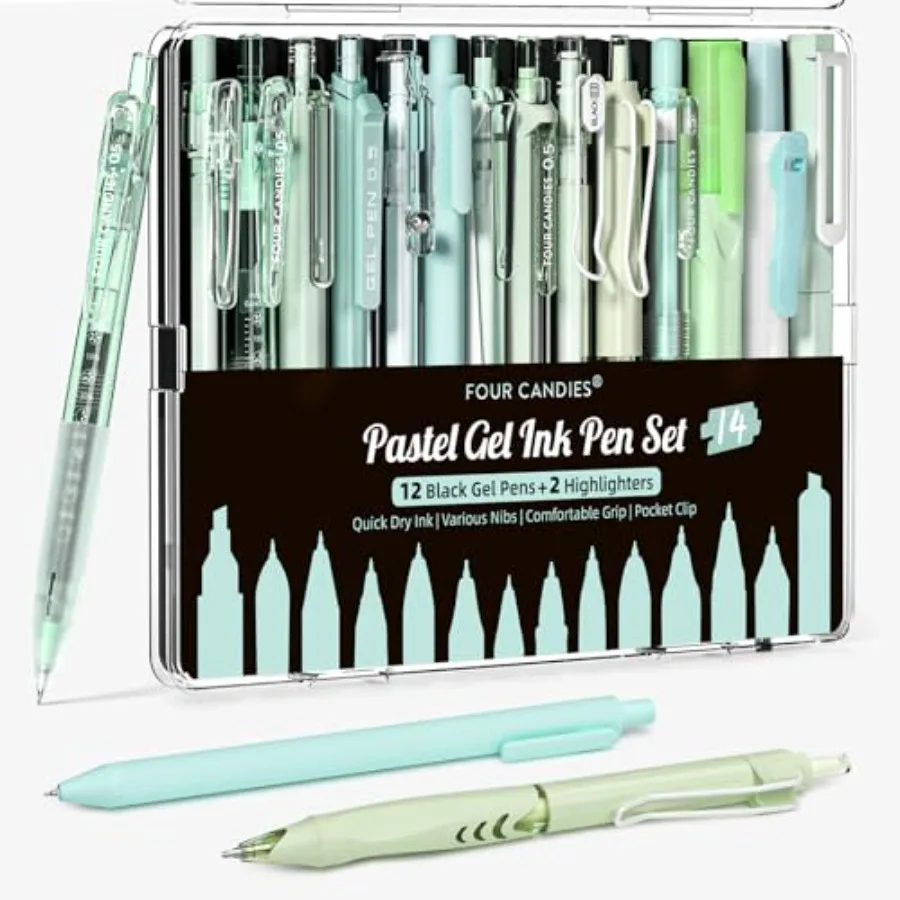 

Writing Ink Pens with Black and Ink and 2Pack Highlighter, Retractable 0.5mm Smooth Fine Point Pens, Pens for School, Office Gi