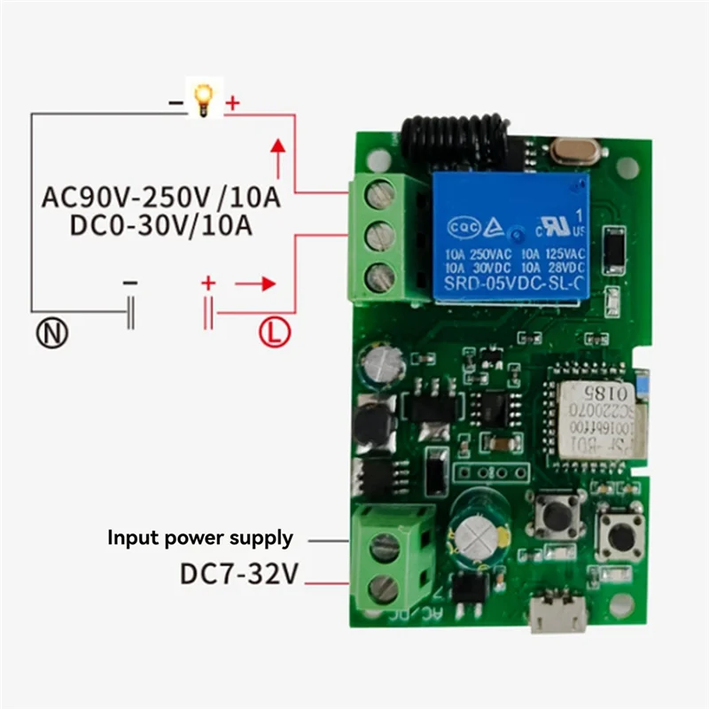 ABZW Smart Wireless Relay Module RF Remote Voice Control  Single-Channel Inching Self-Locking Smart Switch