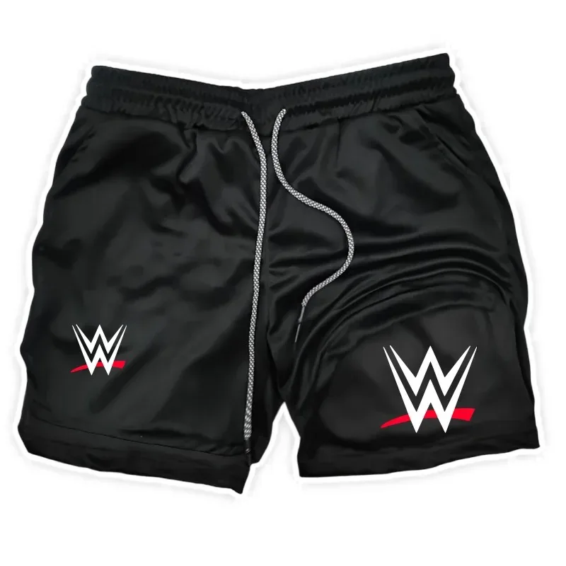 

Новые мужские шорты для бега 2-в-1 с американским логотипом WWE, для фитнеса и спорта, с карманом для телефона и кольцом для полотенца