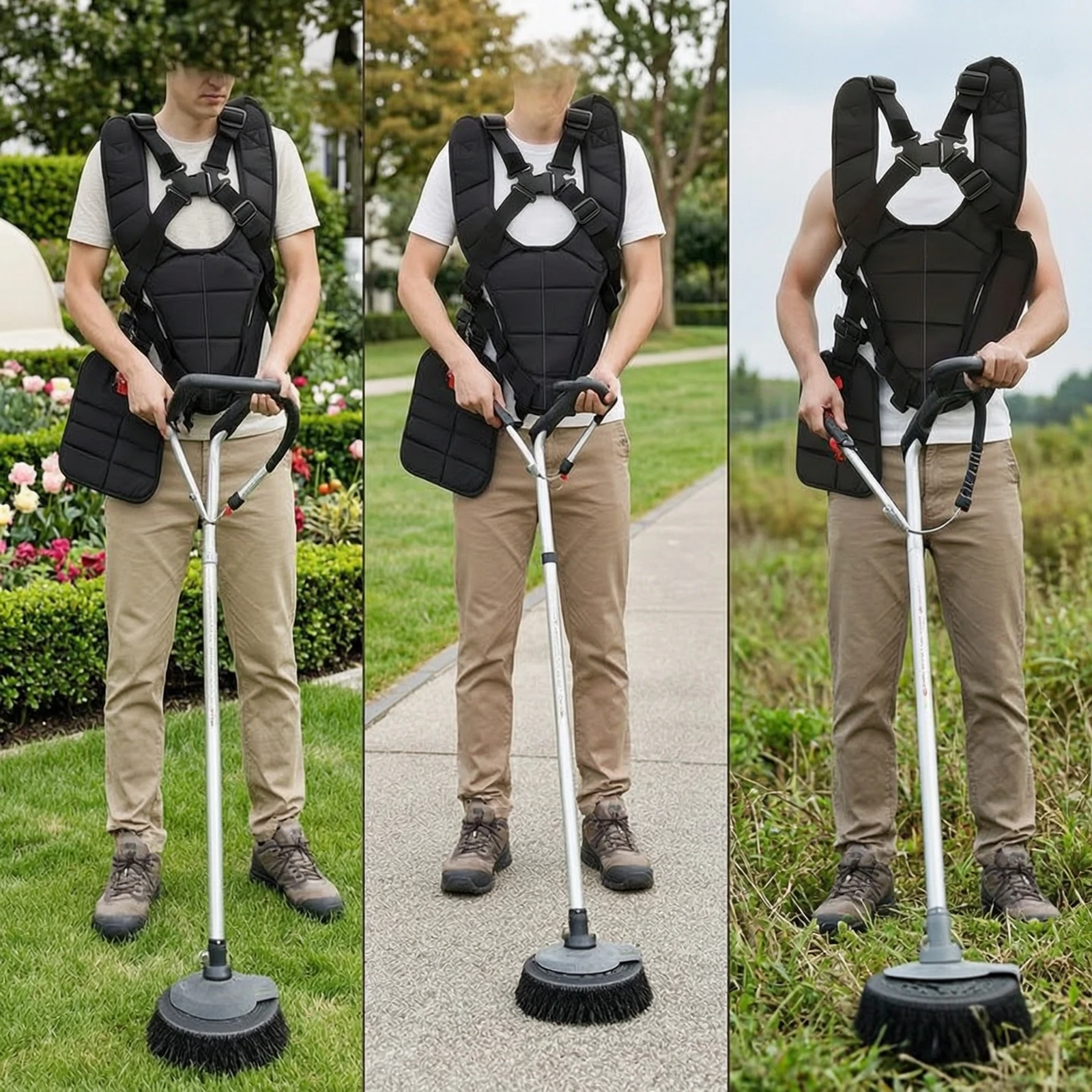 Grass Trimmer Harness with Side Pad Padded Brush Eater Harness Lawn Mower Shoulder Strap Adjustable Ergonomic for Landscapers