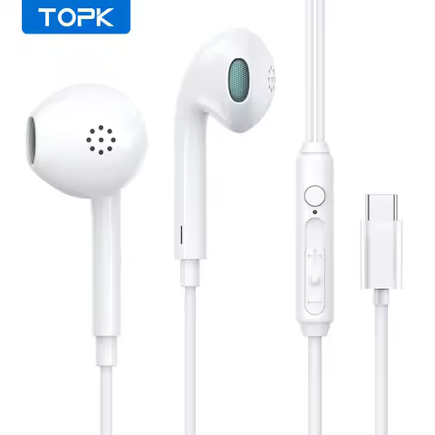 TOPK Wired Earphone Type-C with Mic In-ear Wired Headphones For Xiaomi Samsung NOTE 10 NOTE 20 S21 S20 Cellphone Headsets