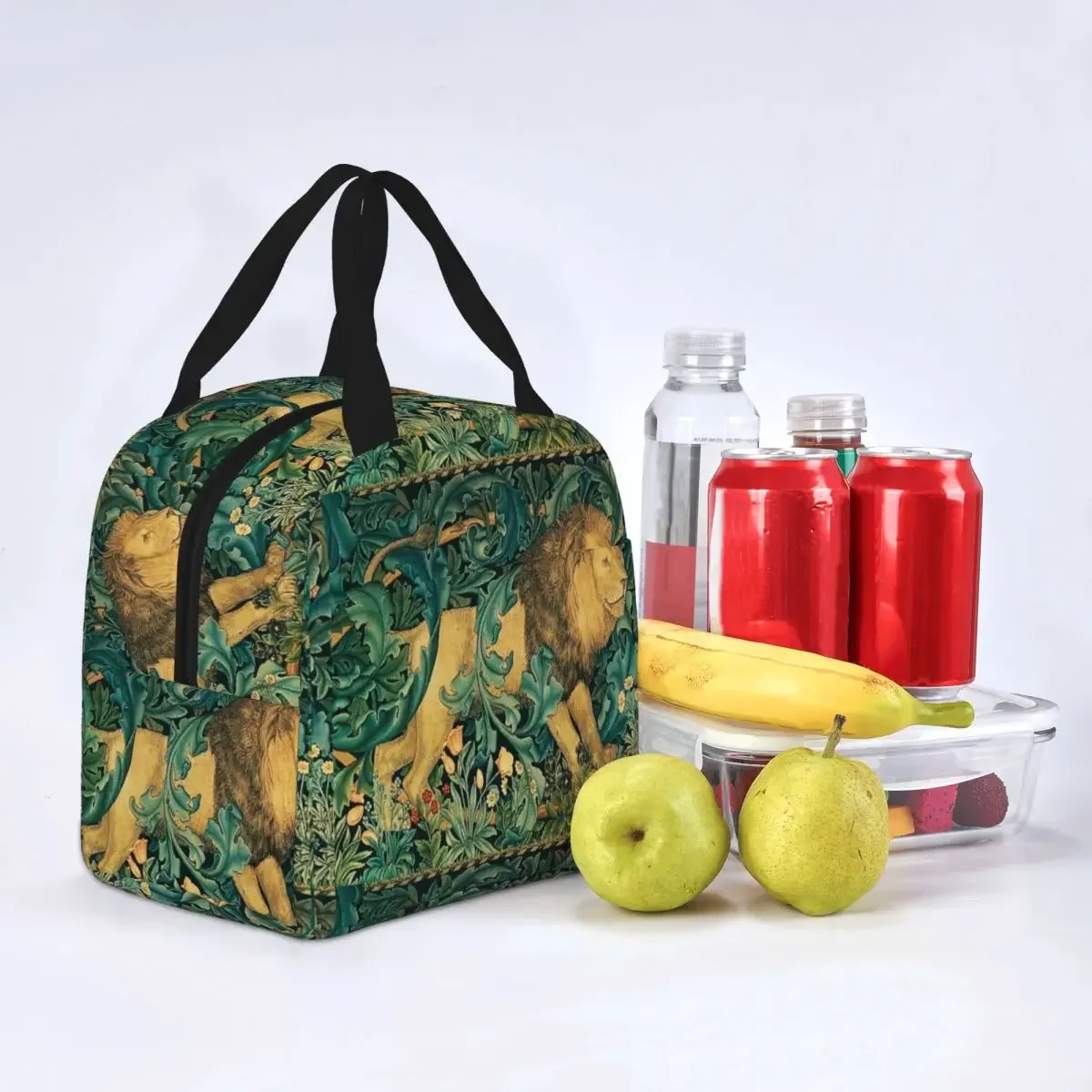 William Morris Forest Lion Antique Insulated Lunch Bag Thermal Bag Lunch Container Vintage Floral Pattern Flower Tote Lunch Box