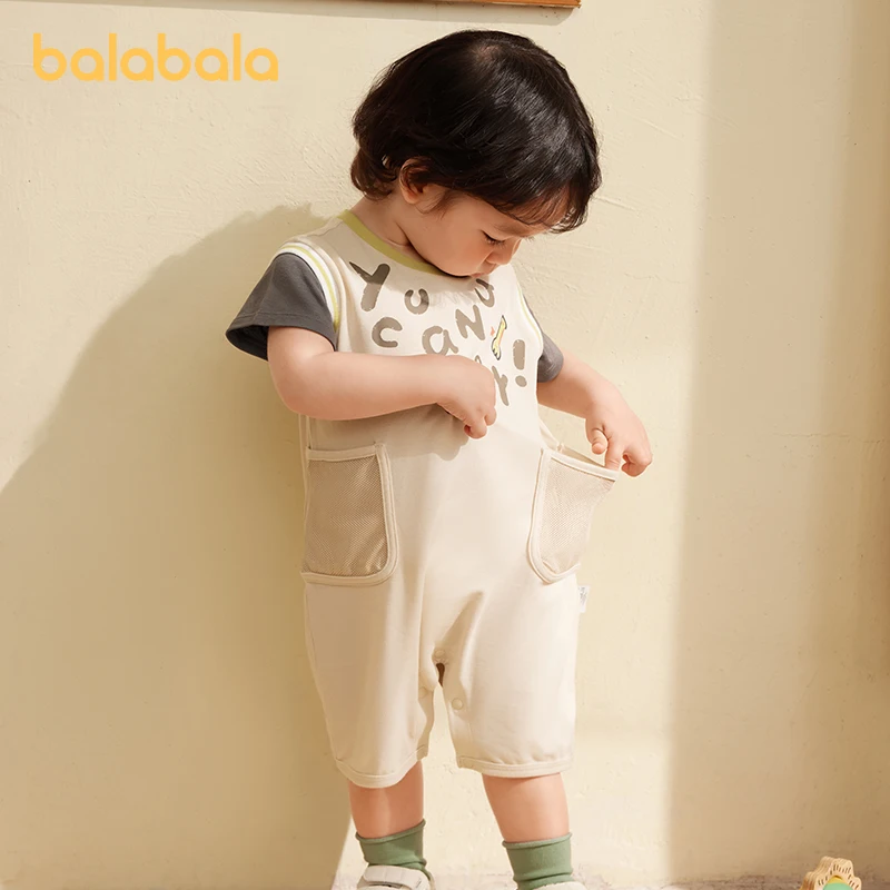 

Balabala Baby Jumpsuit Infant Clothes Romper 2024 Summer New Collection Stylish and Comfortable Faux Two-Piece Design