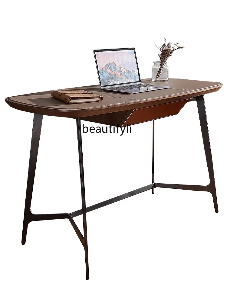 Italian Desk Saddle Leather Home Study Computer Desk Writing Consulting Desk