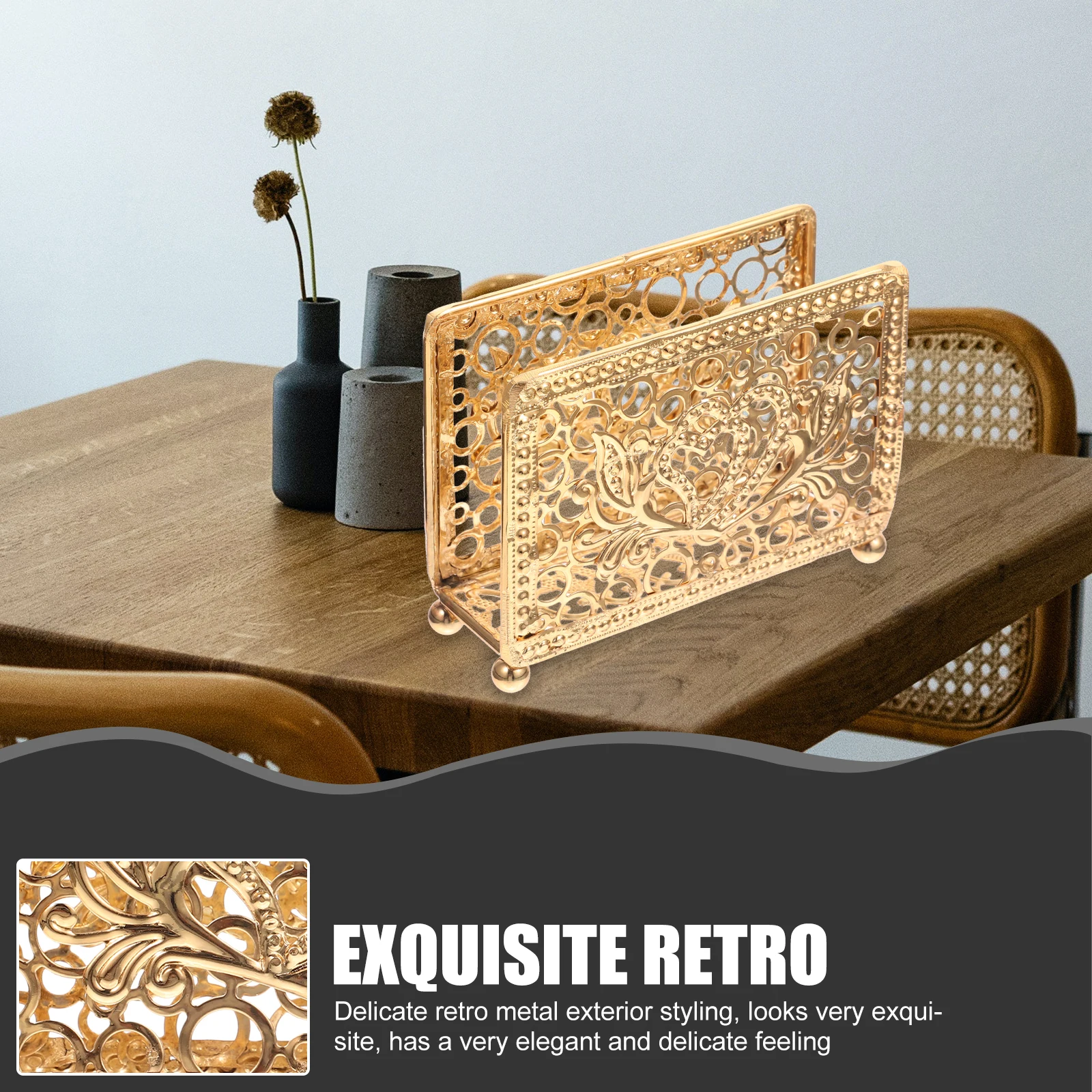 

Metal Napkin Holder Tissue Stand Kitchen Iron Table Restaurant Creative Delicate Retro Styling Elegant Space Saving Design