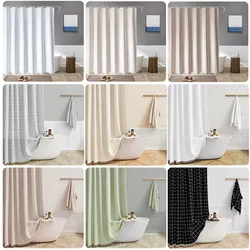 1PC Grid Tassel Shower Curtain Bathroom Decoration Waterproof Washable Fabric Bathtub Deluxe Standard Shower Curtain Sets